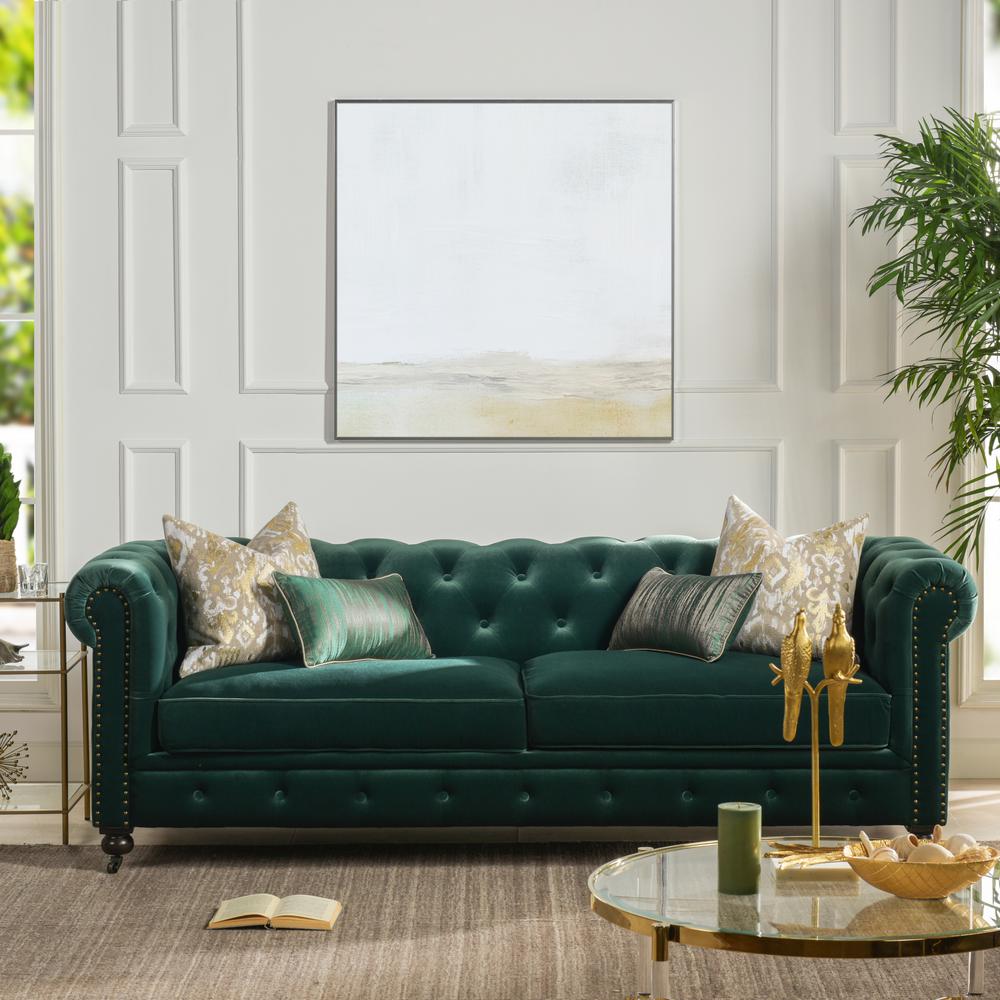 Jennnifer Taylor Home Winston 38 in. Forest Green Velvet 3-Seater ...