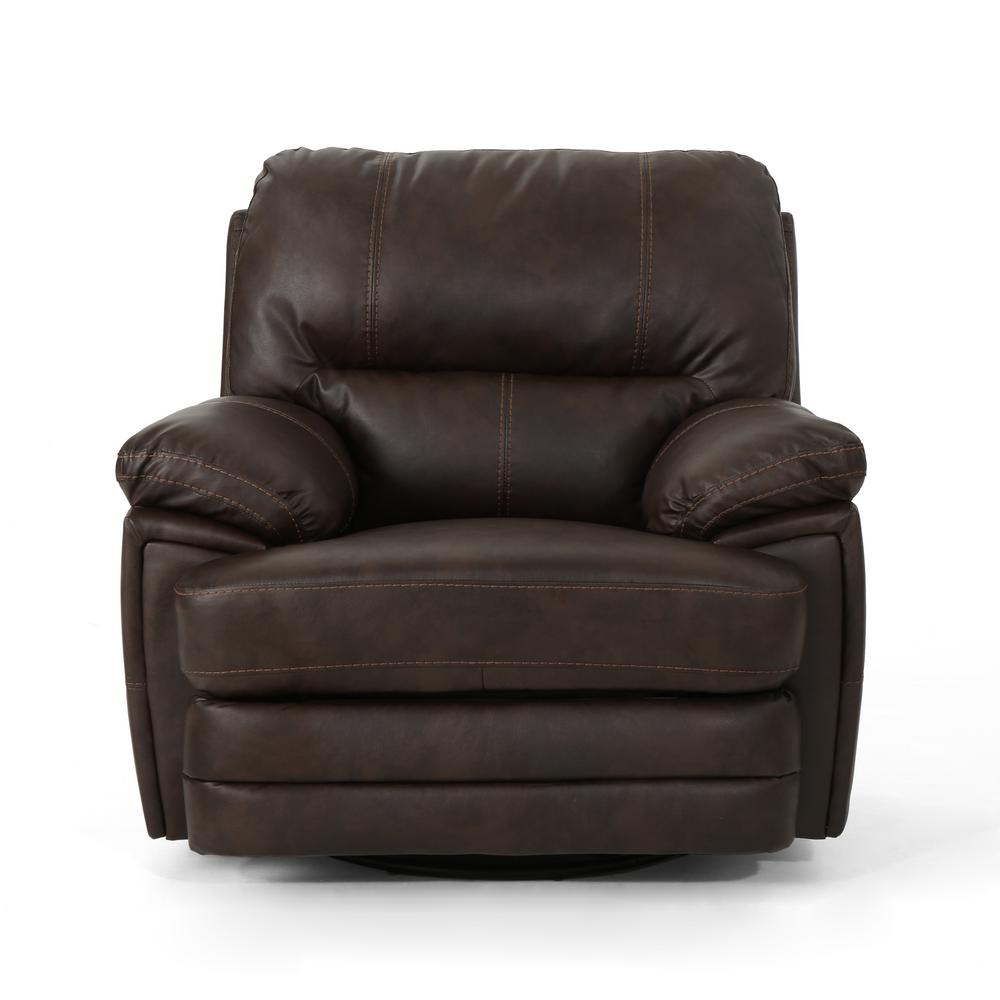 Noble House Elodie Dark Brown Leather Swivel Power Recliner-304658