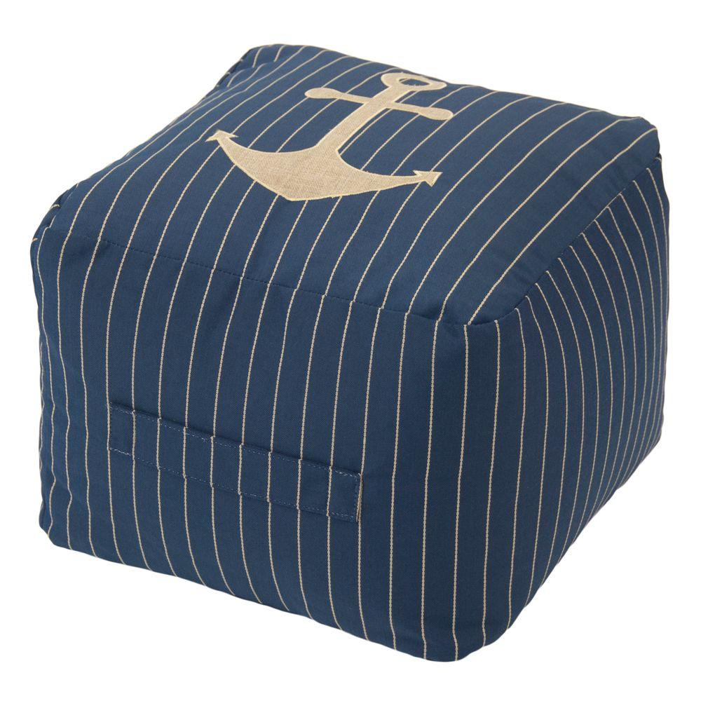 Plantation Patterns Midnight Anchor Woven Square Outdoor Pouf with