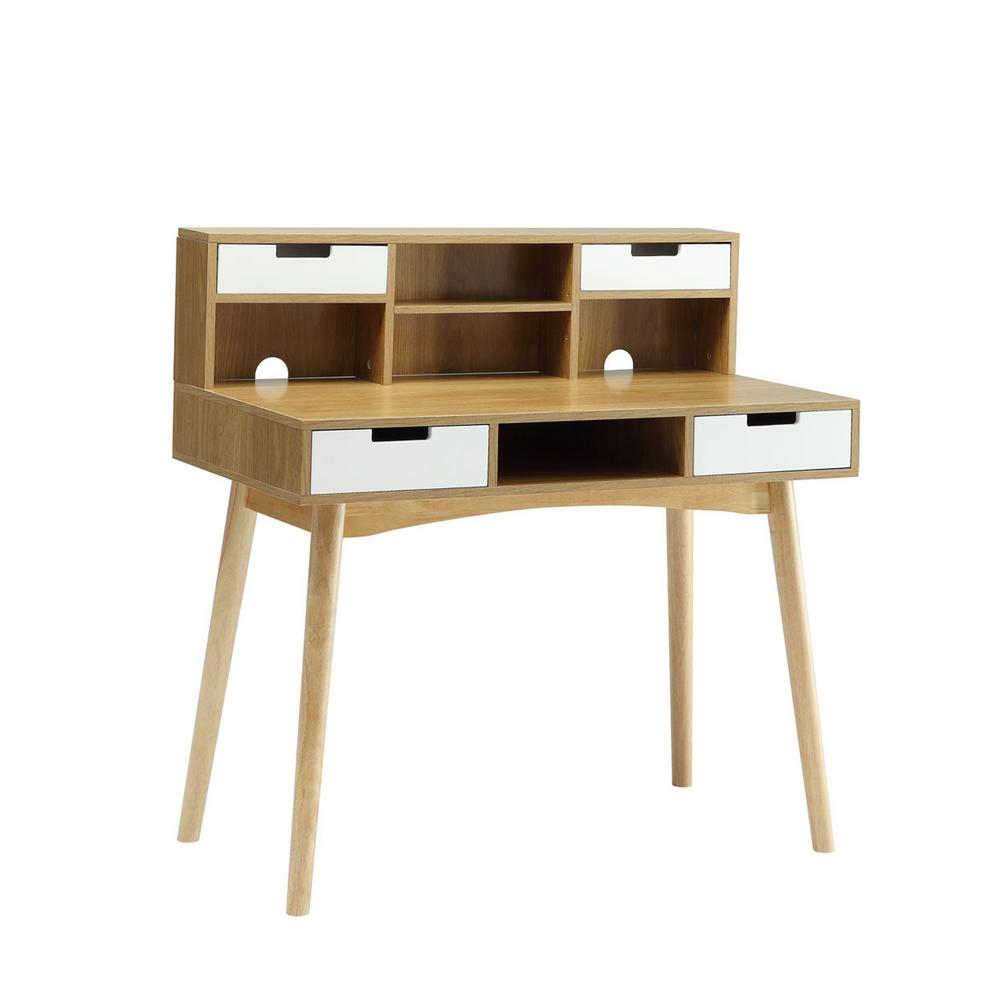 white and light wood desk
