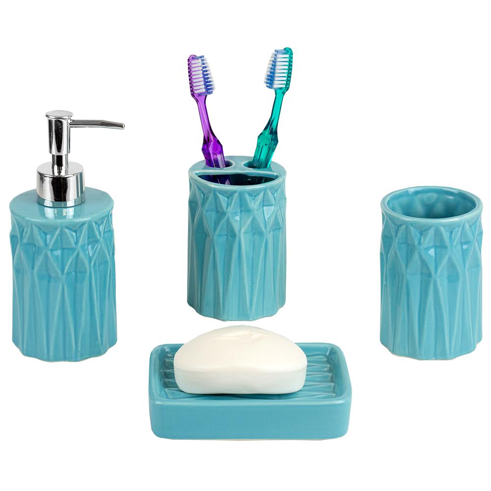 Home Basics Prism 4 Piece Bath Accessory Set In Turquoise Ba41931