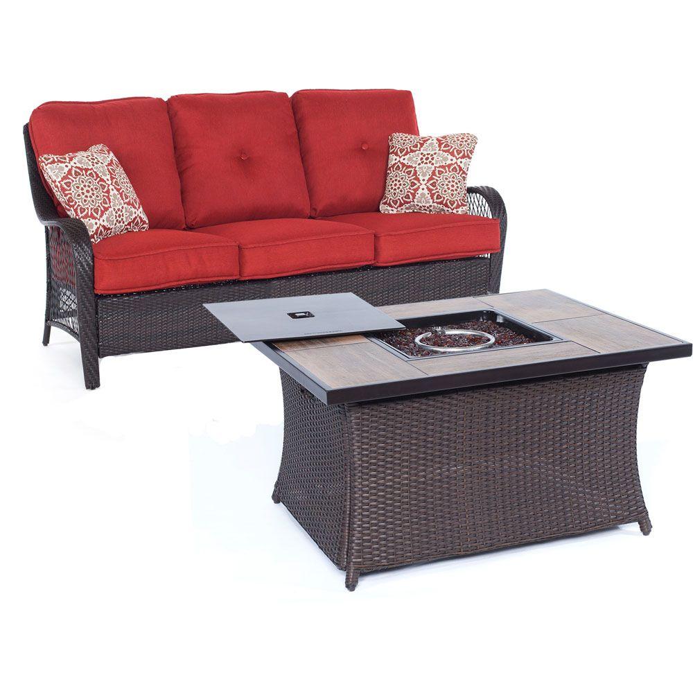 Hanover Orleans Brown 2 Piece All Weather Wicker Patio Fire Pit