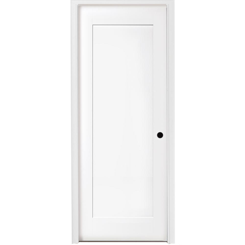 Steves Sons 30 In X 80 In 1 Panel Shaker White Primed Left Hand Solid Core Wood Single Prehung Interior Door With Bronze Hinges