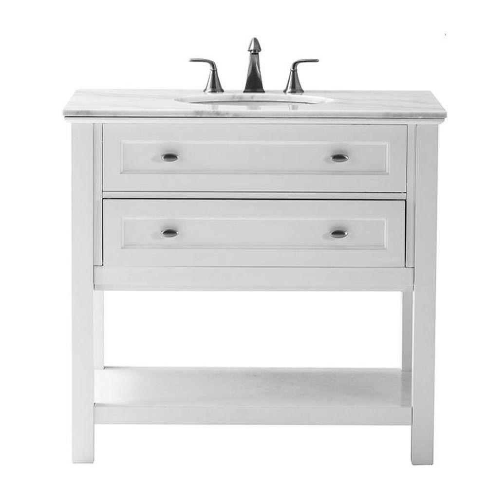 Home Decorators Collection Austell 37 in. W x 22 in. D Bath Vanity in White with Natural Marble ...