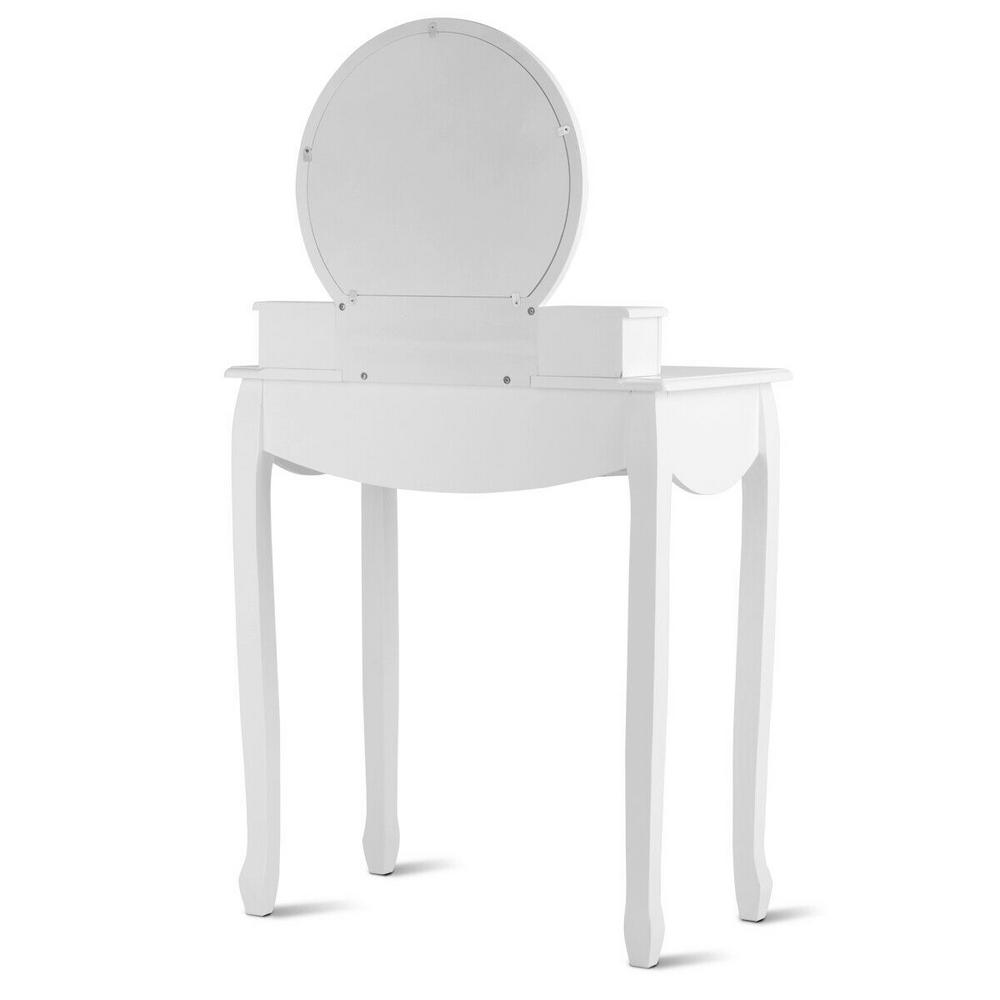 Costway 3 Drawer White Vanity Set With Oval Mirror Girls Makeup