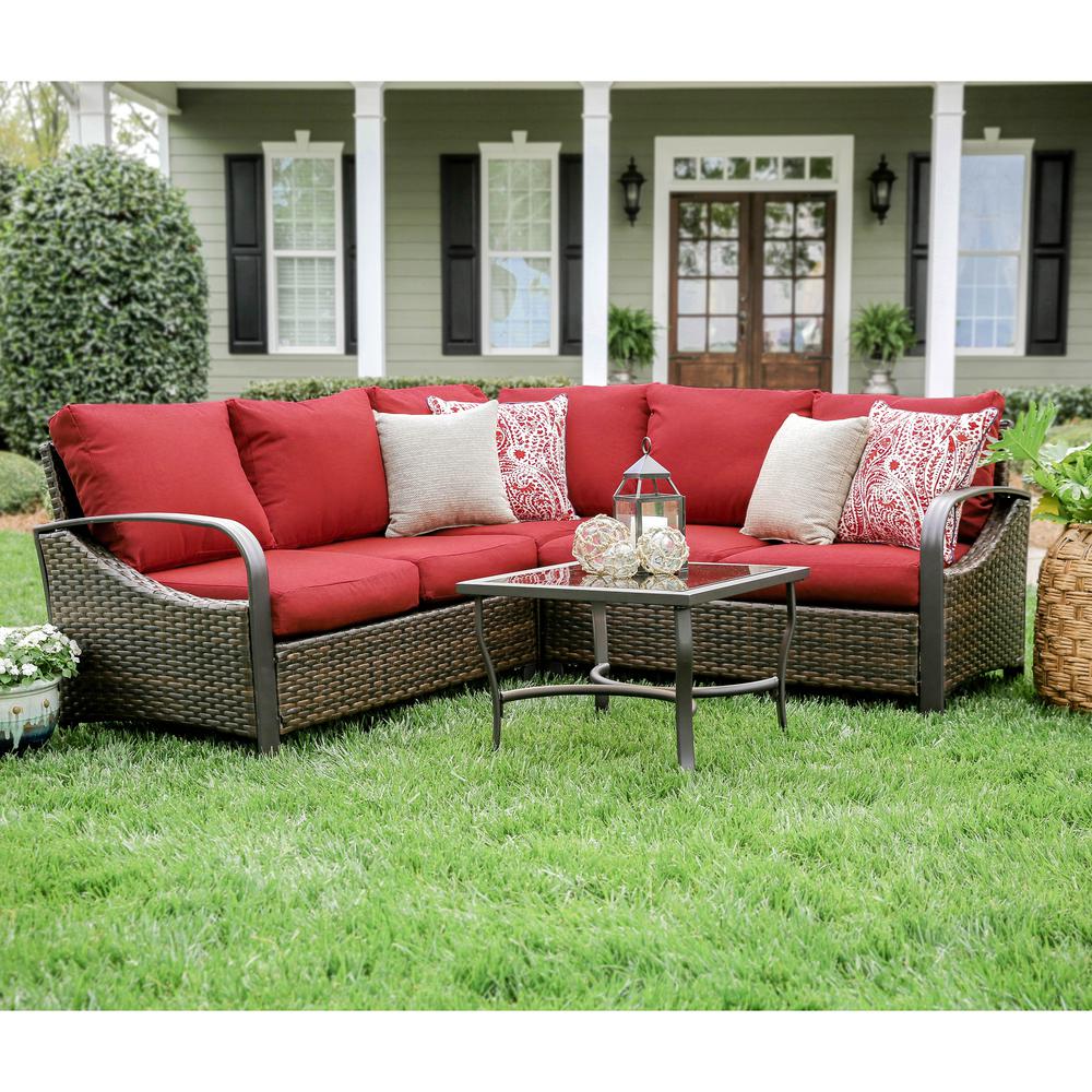Leisure Made Ton 4 Piece Wicker Outdoor Sectional Set With Red Ton 4 Piece Wicker Outdoor Sectional Set With Red Cushions