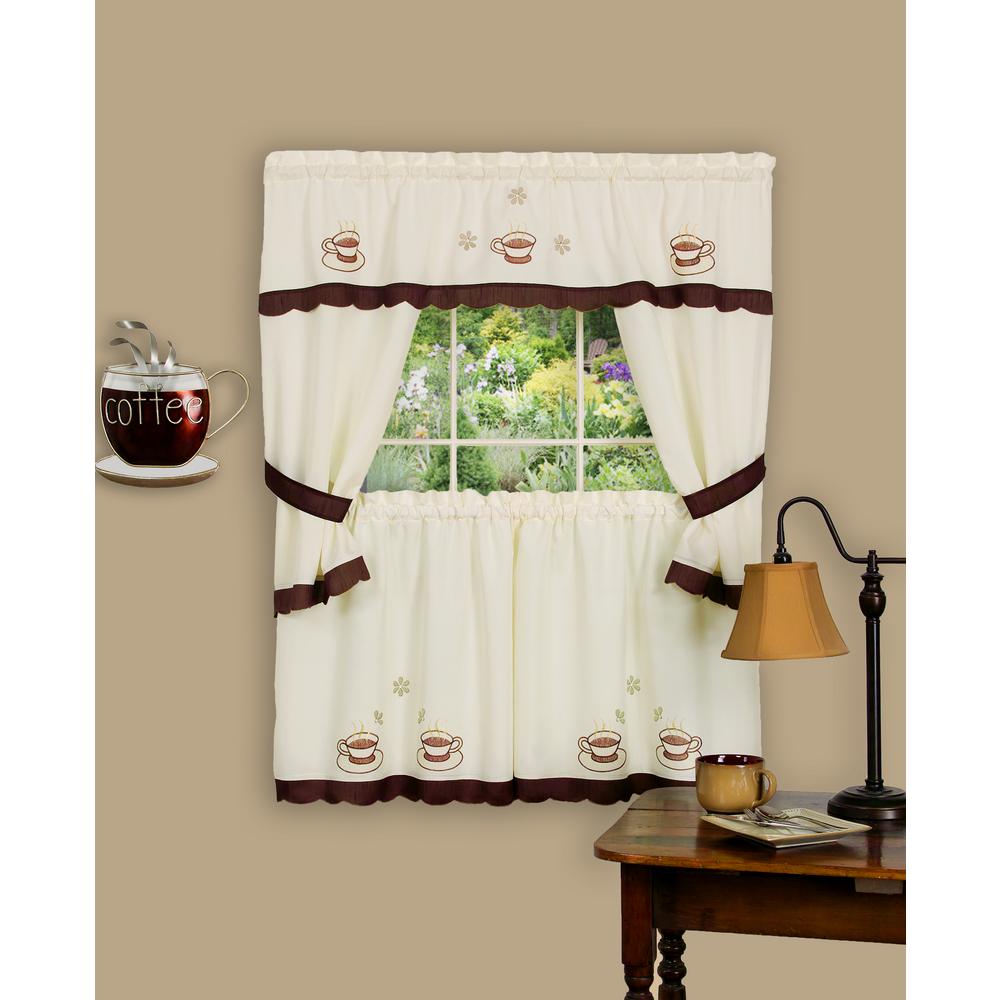 Achim Sheer Cuppa Joe 24 In L Embellished Cottage Window Curtain