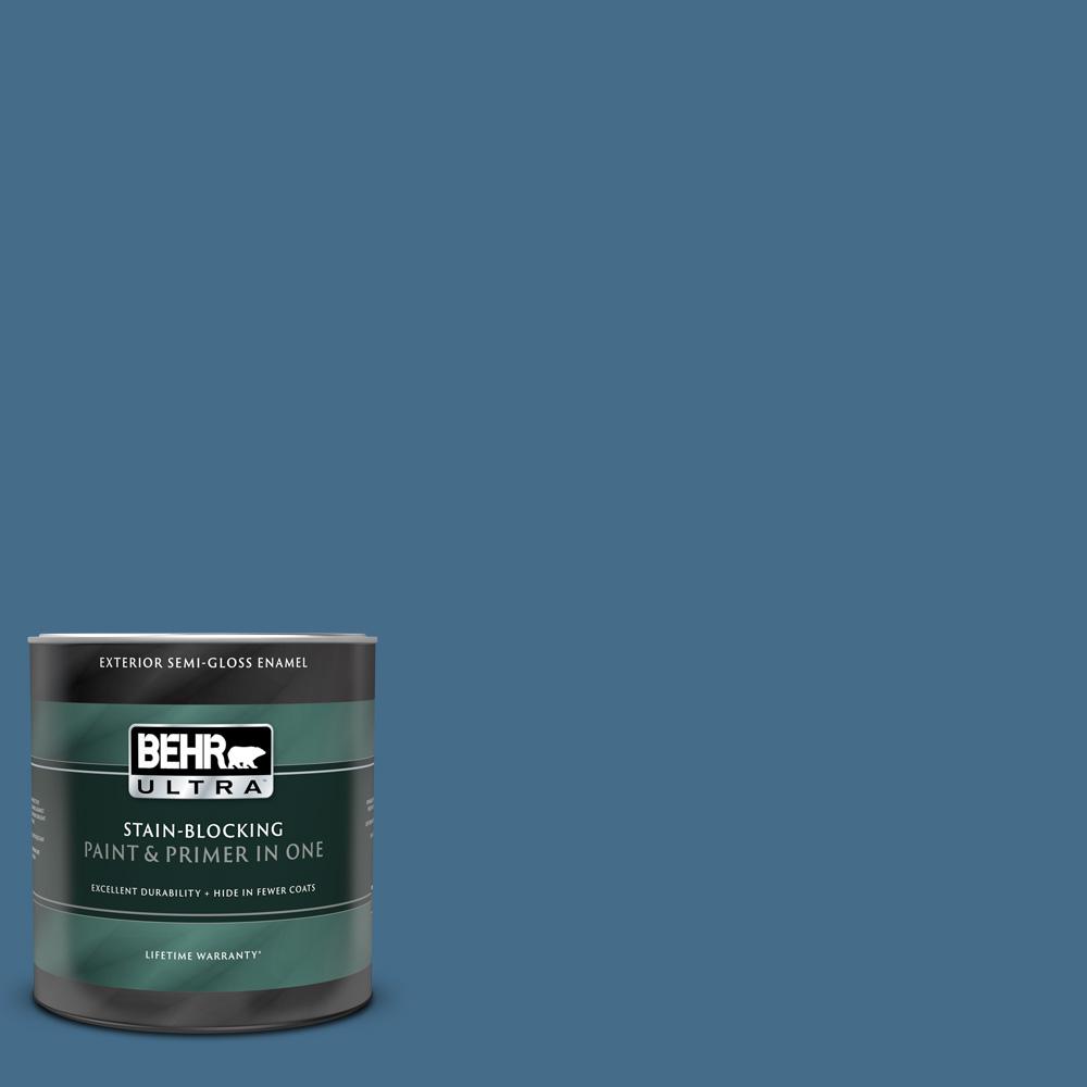 BEHR ULTRA 1 qt. #570D-6 Neptune Blue Semi-Gloss Enamel Exterior Paint ...