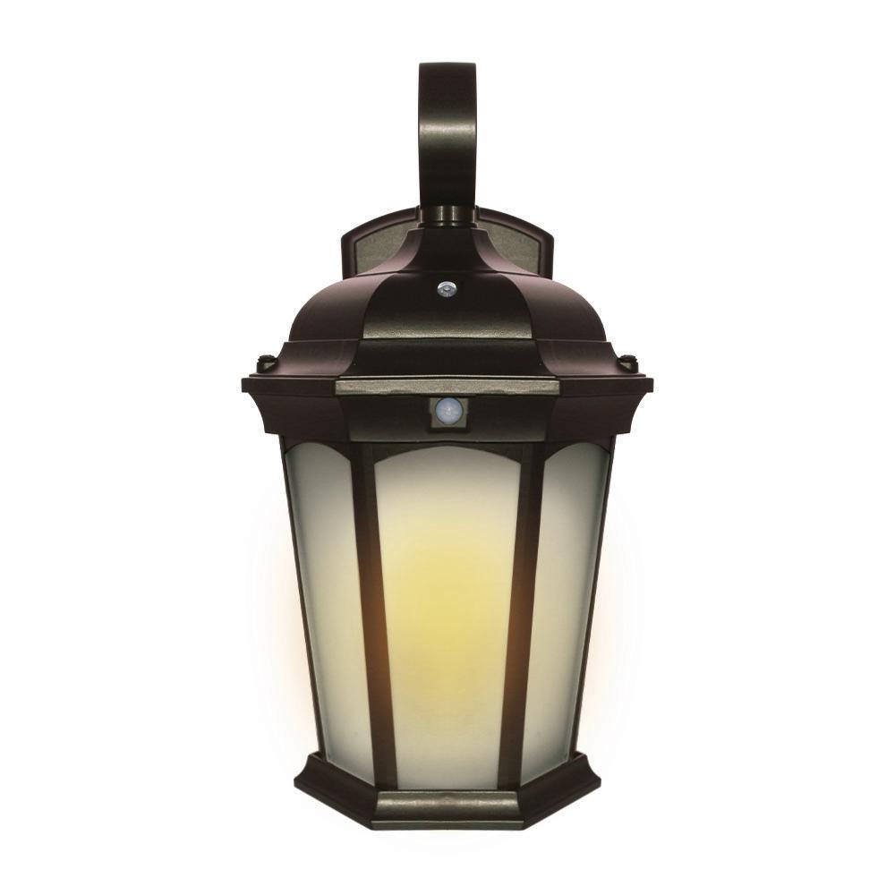 Euri Lighting 2 Light 14 6 In Bronze Motion Sensing Integrated Led Outdoor Wall Lantern Sconce With Flickering Bulb Dusk To Dawn
