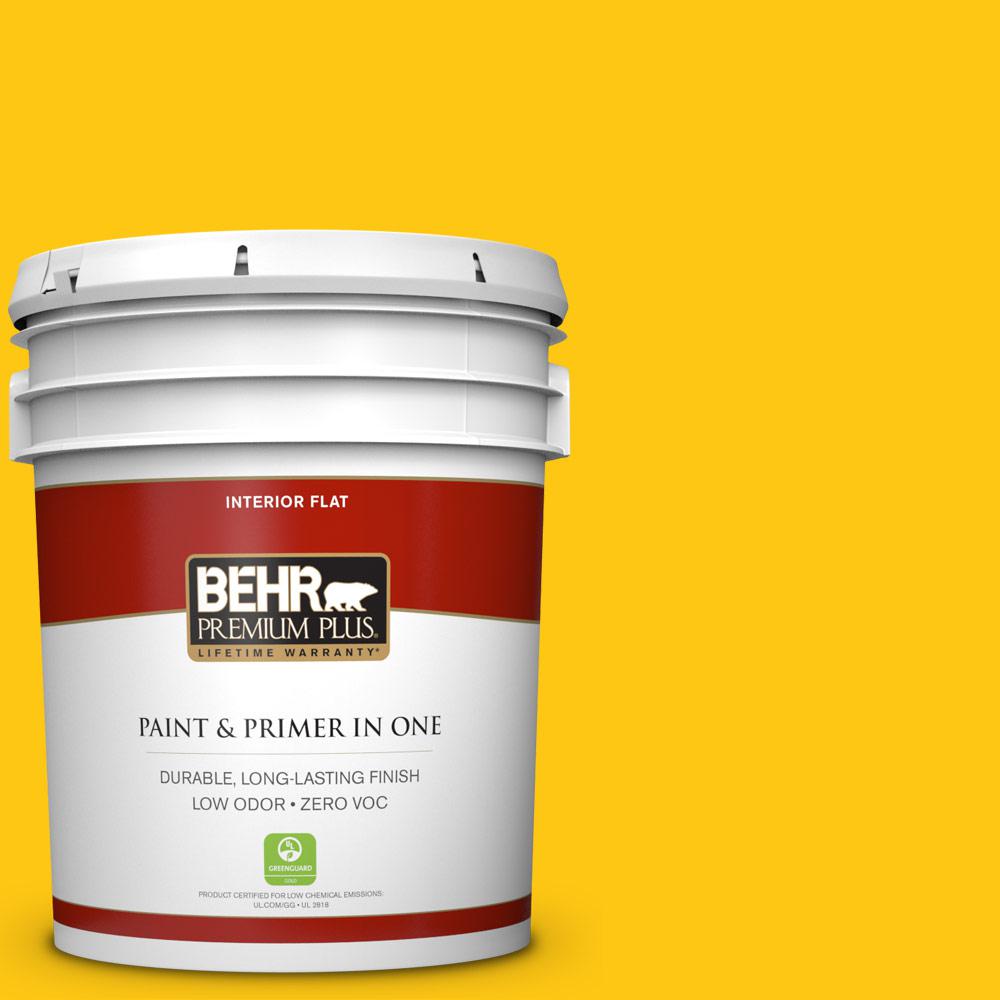 BEHR Premium Plus 5 gal. P3007 Unmellow Yellow Flat Zero VOC Interior Paint and Primer in One