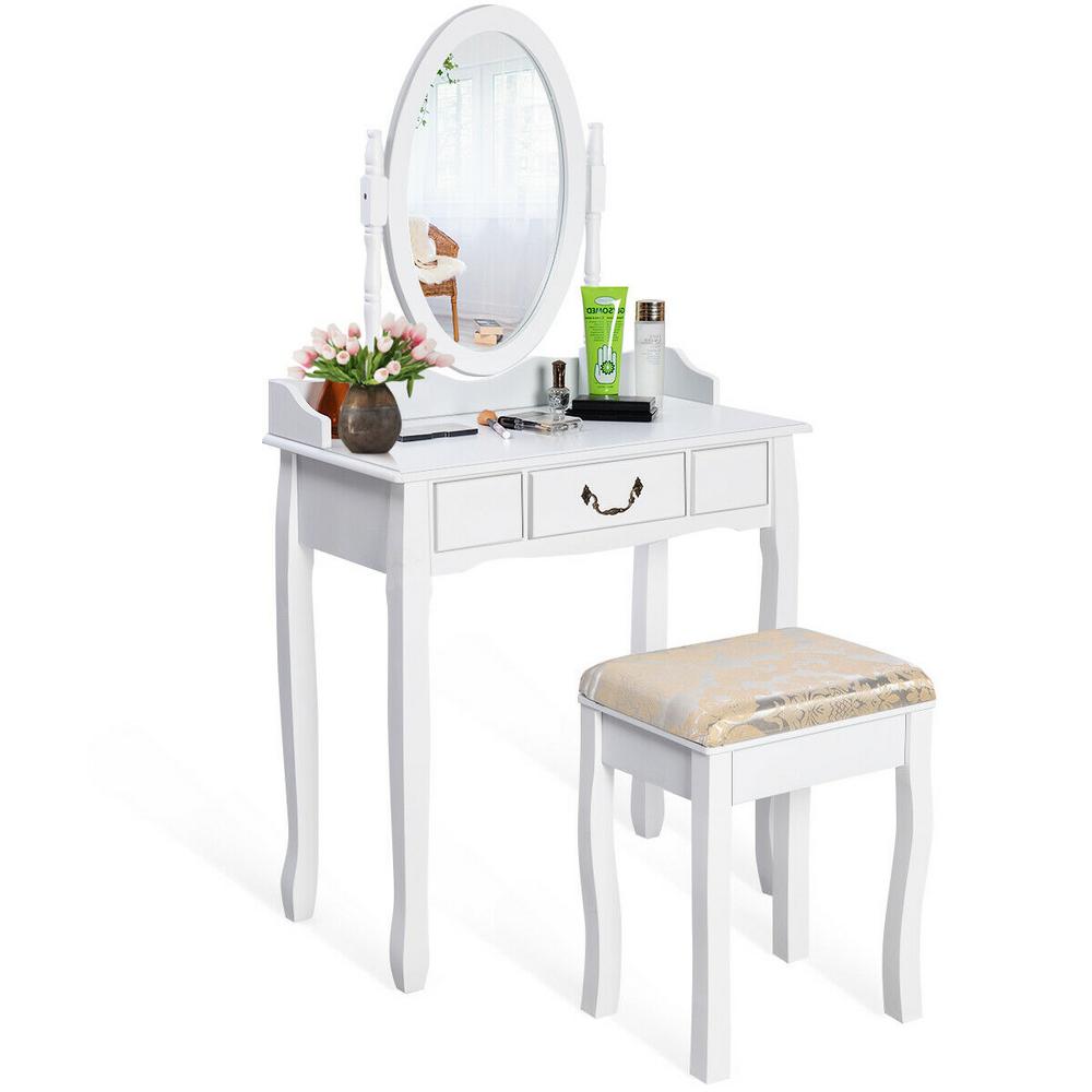 Costway White Vanity Table Jewelry Makeup Desk Bench Dresser With