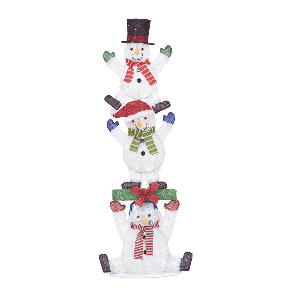 Christmas Yard Stacked Snowman Cool White Lighted Outdoor Decor Holiday ...