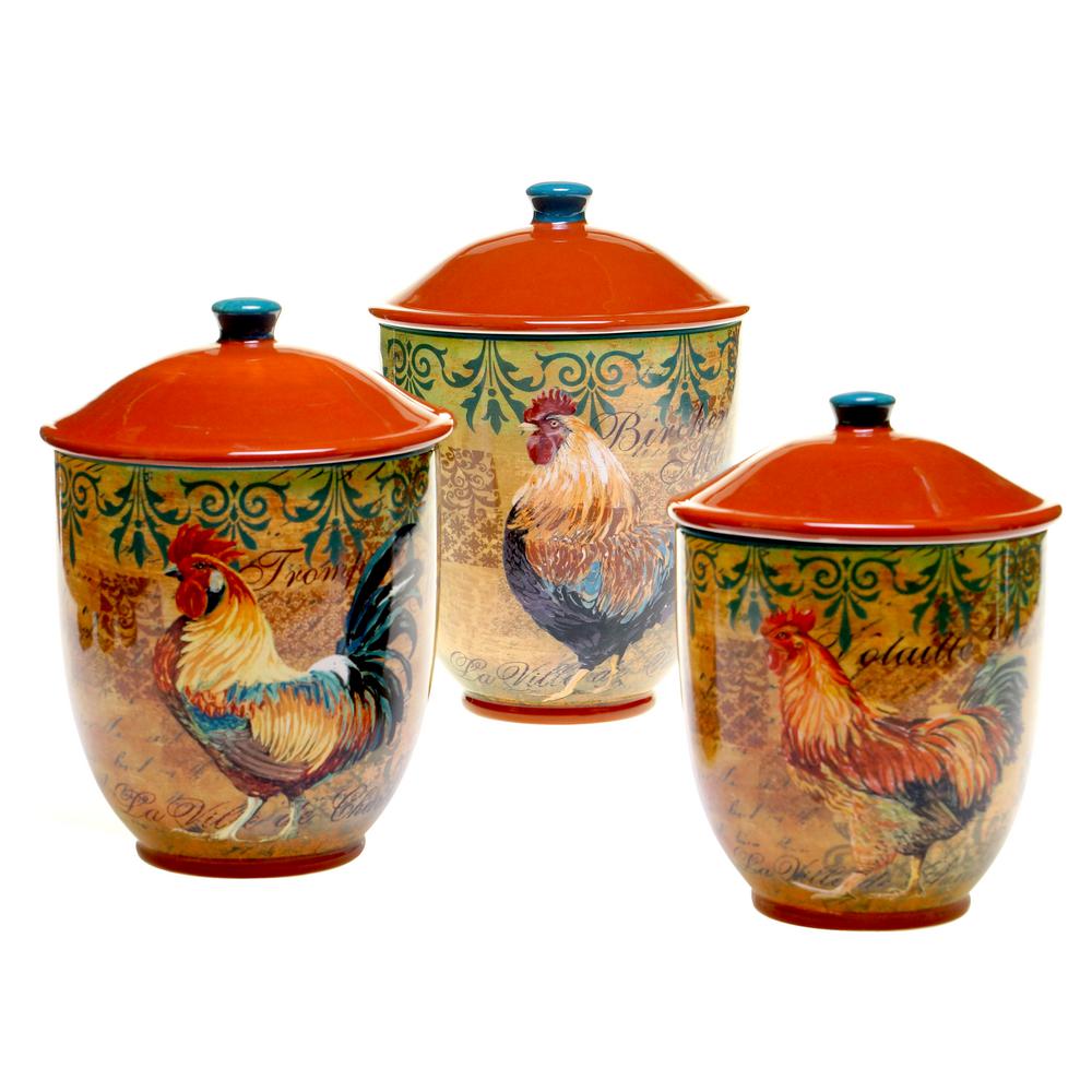 HOME Basics 4 Piece Canister Set CS01370 The Home Depot   Rooster Orange Green Canister Sets Jars 44140 64 1000 