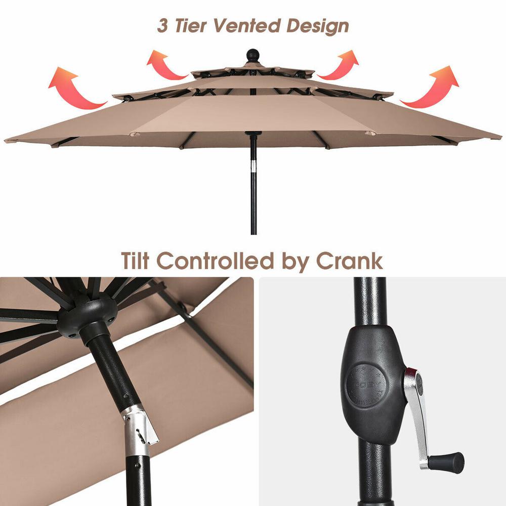 Costway 10 Ft 3 Tier Aluminum Sunshade Shelter Double Vented Market Patio Umbrella In Beige Op3928be The Home Depot