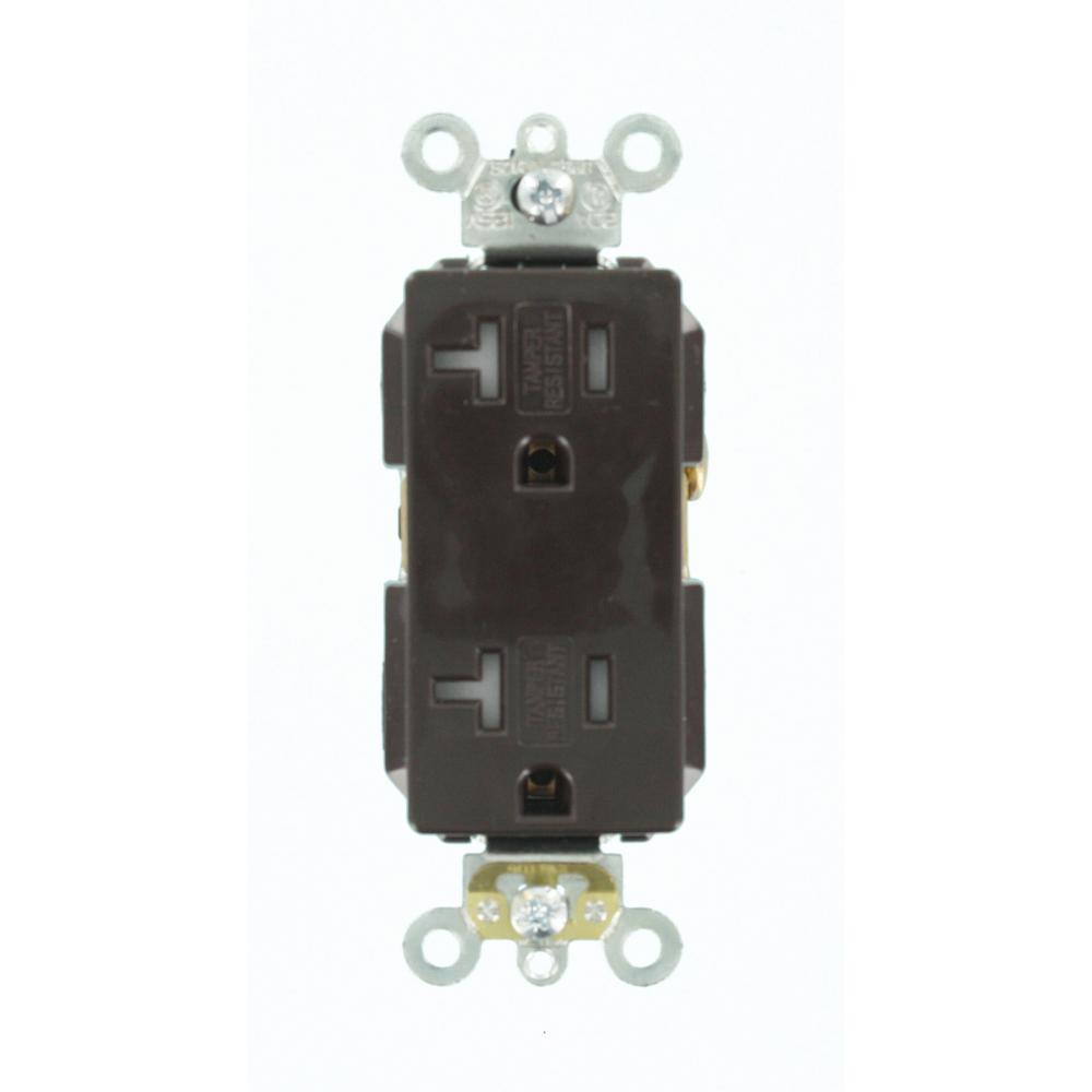 Leviton Decora Plus 20 Amp Tamper Resistant Self Grounding Duplex Outlet, Brown-TDR20 - The Home ...