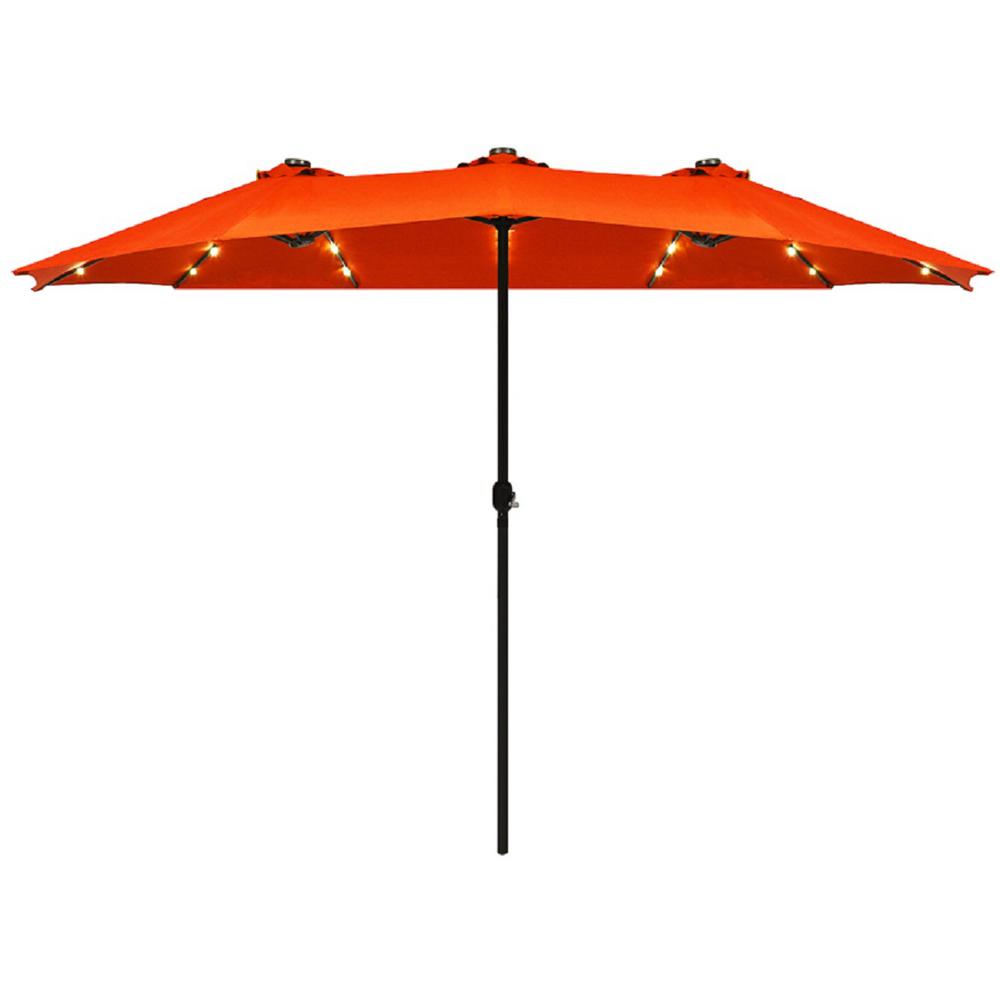 Costway 15 Ft Steel Frame Market Solar Led Patio Umbrella Powered 36 Lights In Orange Op70084or The Home Depot