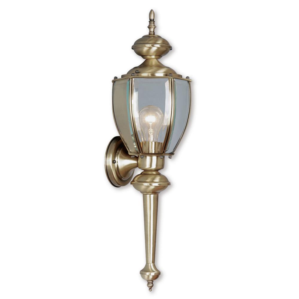 Livex Lighting Outdoor Basics 1Light Antique Brass Outdoor Wall Mount