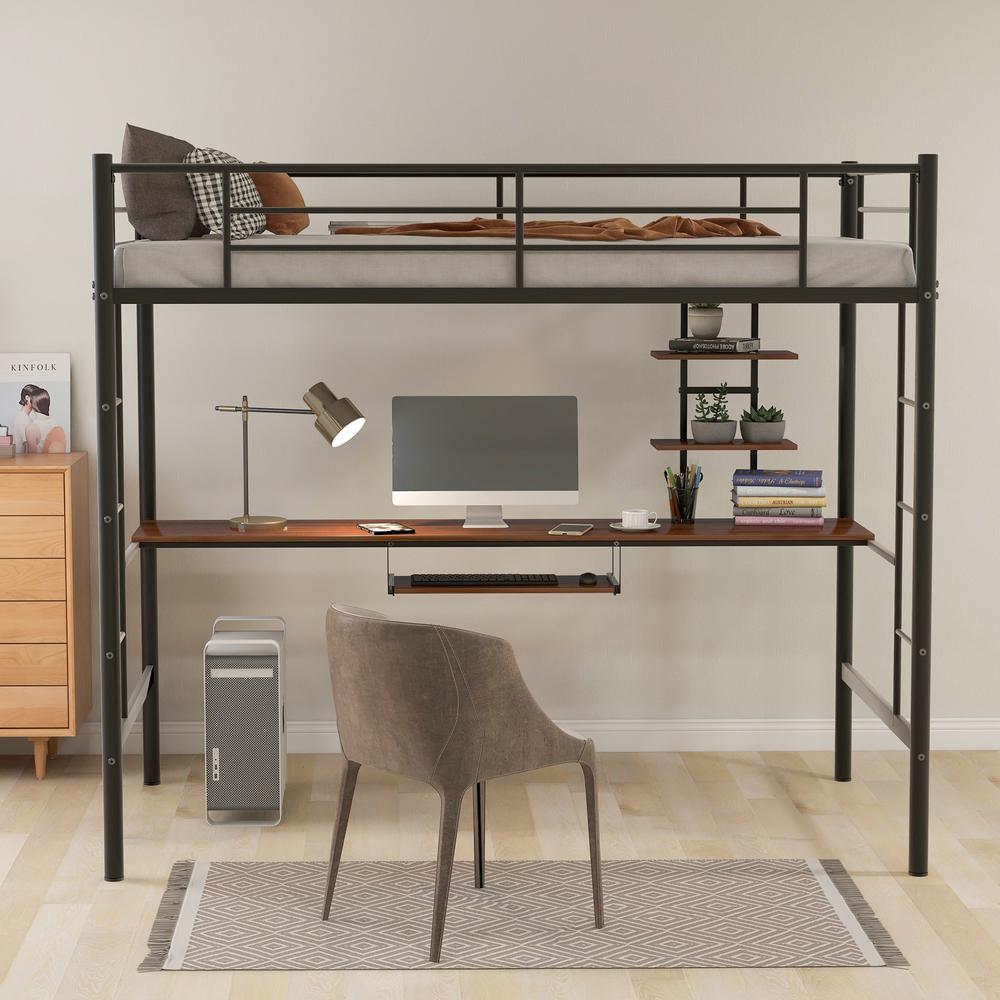 Harper Bright Designs Black Twin Loft Bed With Desk And Shelf