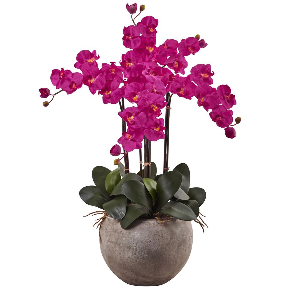 Nearly Natural Phalaenopsis Orchid Arrangement with Sand Colored Bowl1402BU The Home Depot
