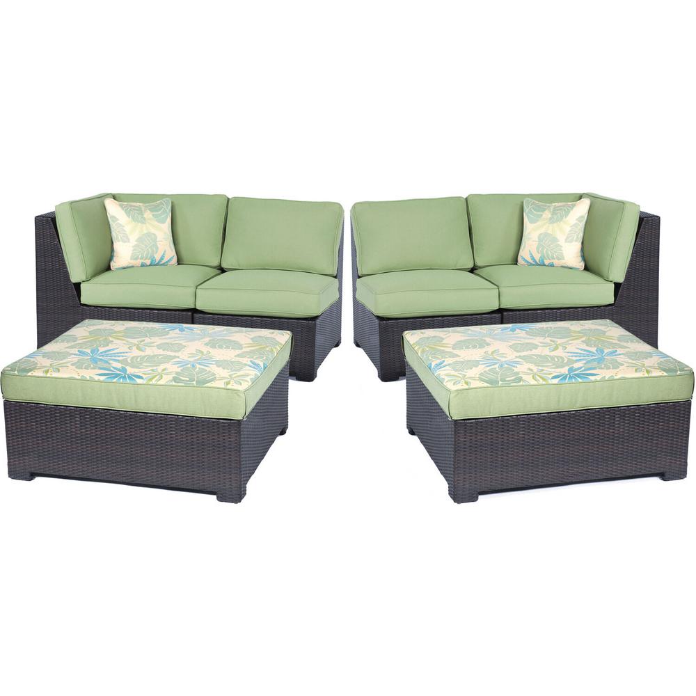 Hanover Metro Modular 6 Piece Wicker Patio Conversation Set With Green Cushions Metmn6pc B Grn The Home Depot