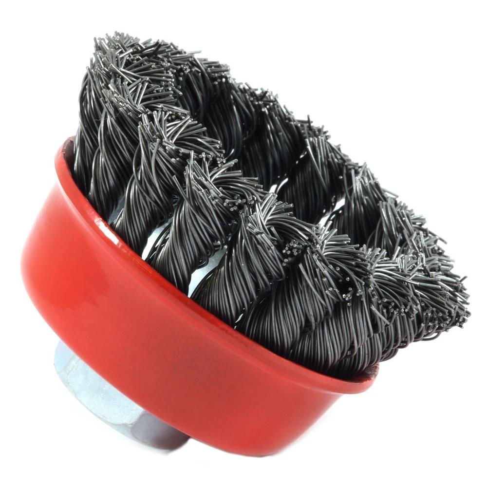 Forney 2-3/4 inch x 5/8 in.-11 Threaded Arbor Knotted Wire Cup Brush by Forney