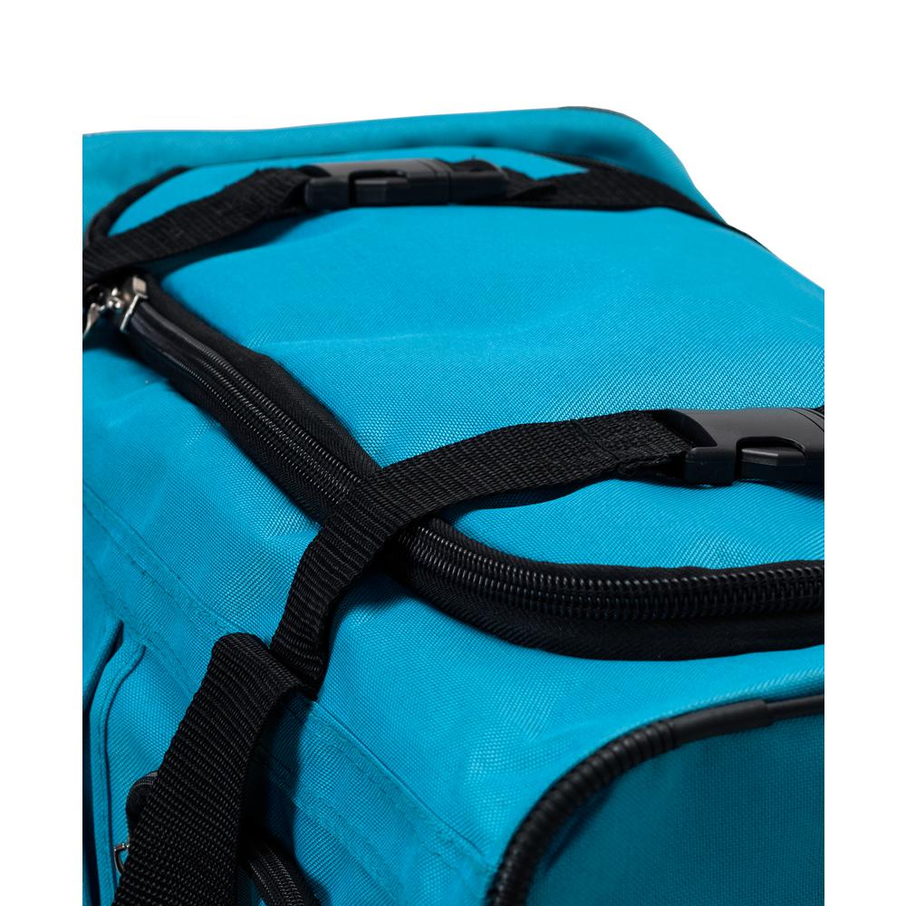 turquoise duffle bag