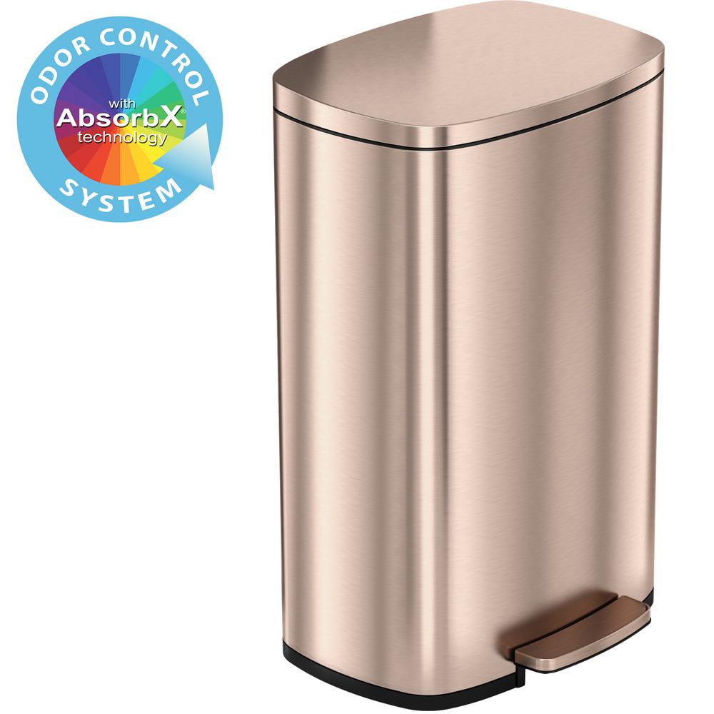 Itouchless Softstep 132 Gal Stainless Steel Trash Can In Rose Gold With Odor Control System And Inner Bucket For Office