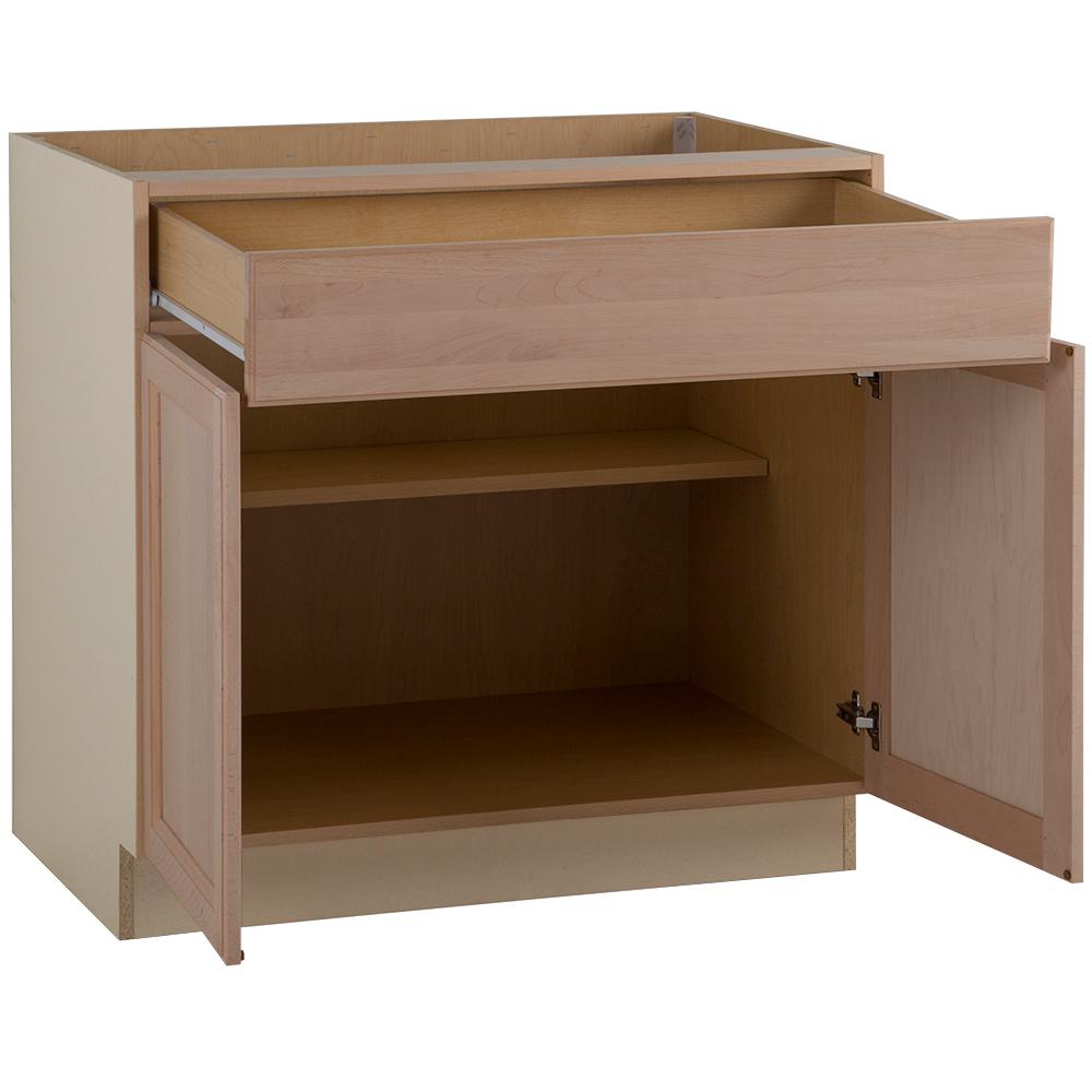 Hampton Bay Easthaven Shaker Assembled 36x34 5x24 In Frameless Base Cabinet With Drawer Unfinished Beech Eh3635b Gb The Home Depot - Frameless Kitchen Cabinets Home Depot