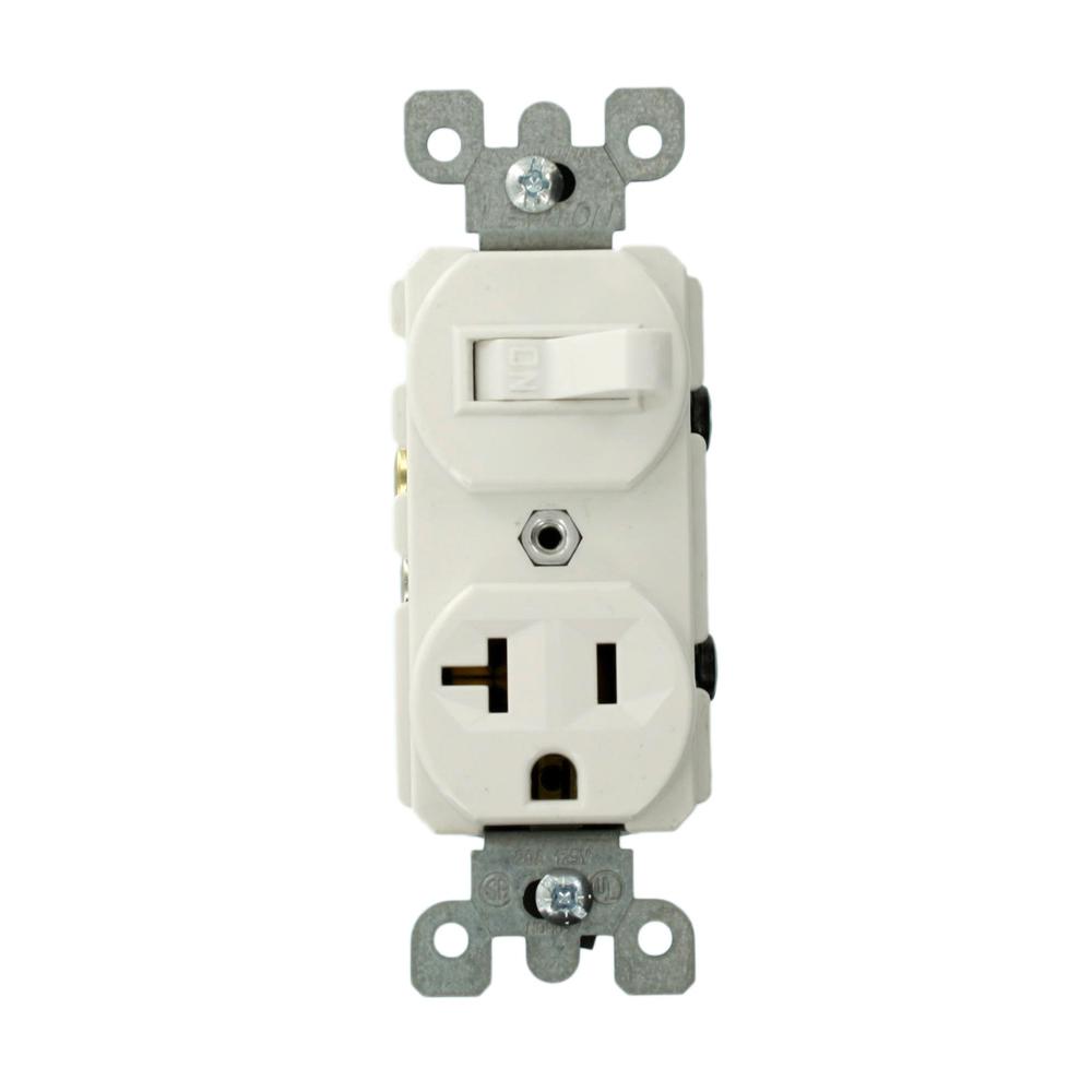 Leviton 20 Amp Commercial Grade Combination Single Pole Switch and Receptacle, White-5335-W ...