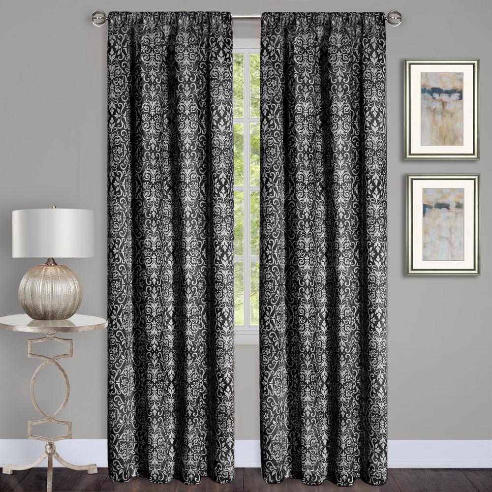Achim Madison Black Polyester Rod Pocket Curtain - 54 in. W x 84 in. L