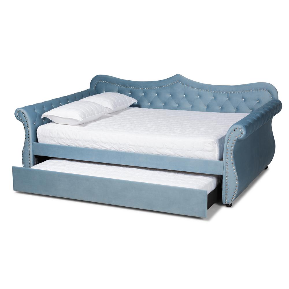 Baxton Studio Abbie Light Blue Queen Daybed with Trundle16410420HD