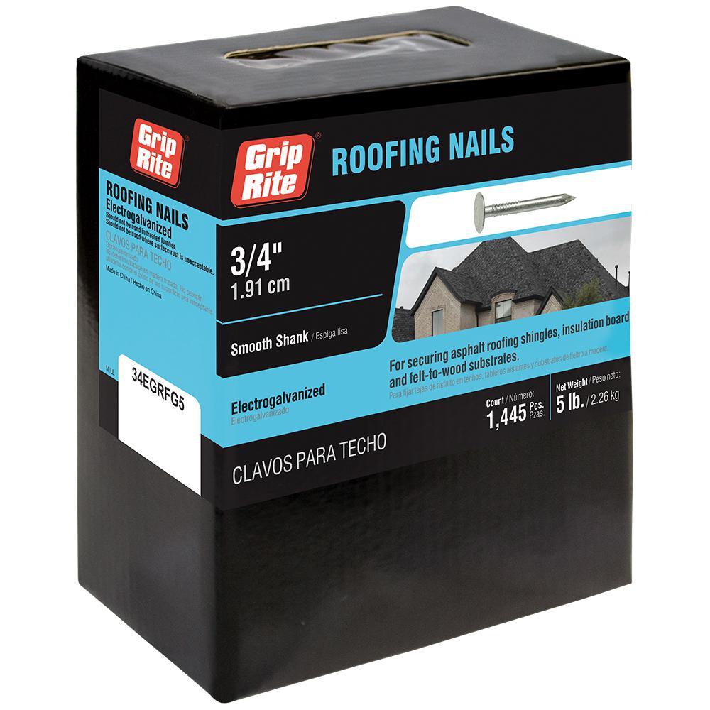 Grip Rite 11 X 3 4 In Electro Galvanized Steel Roofing Nails 5 Lb Pack 34egrfg5 The Home Depot