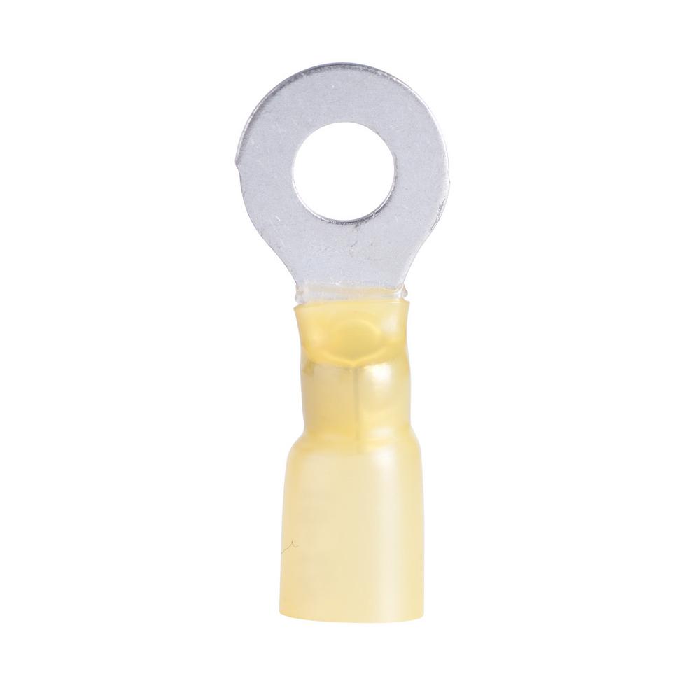 100pk #8 Yellow Vinyl Ring Terminals – 10-12 Gauge – Copper/Tin Plated – AC/DC Wire And Supply
