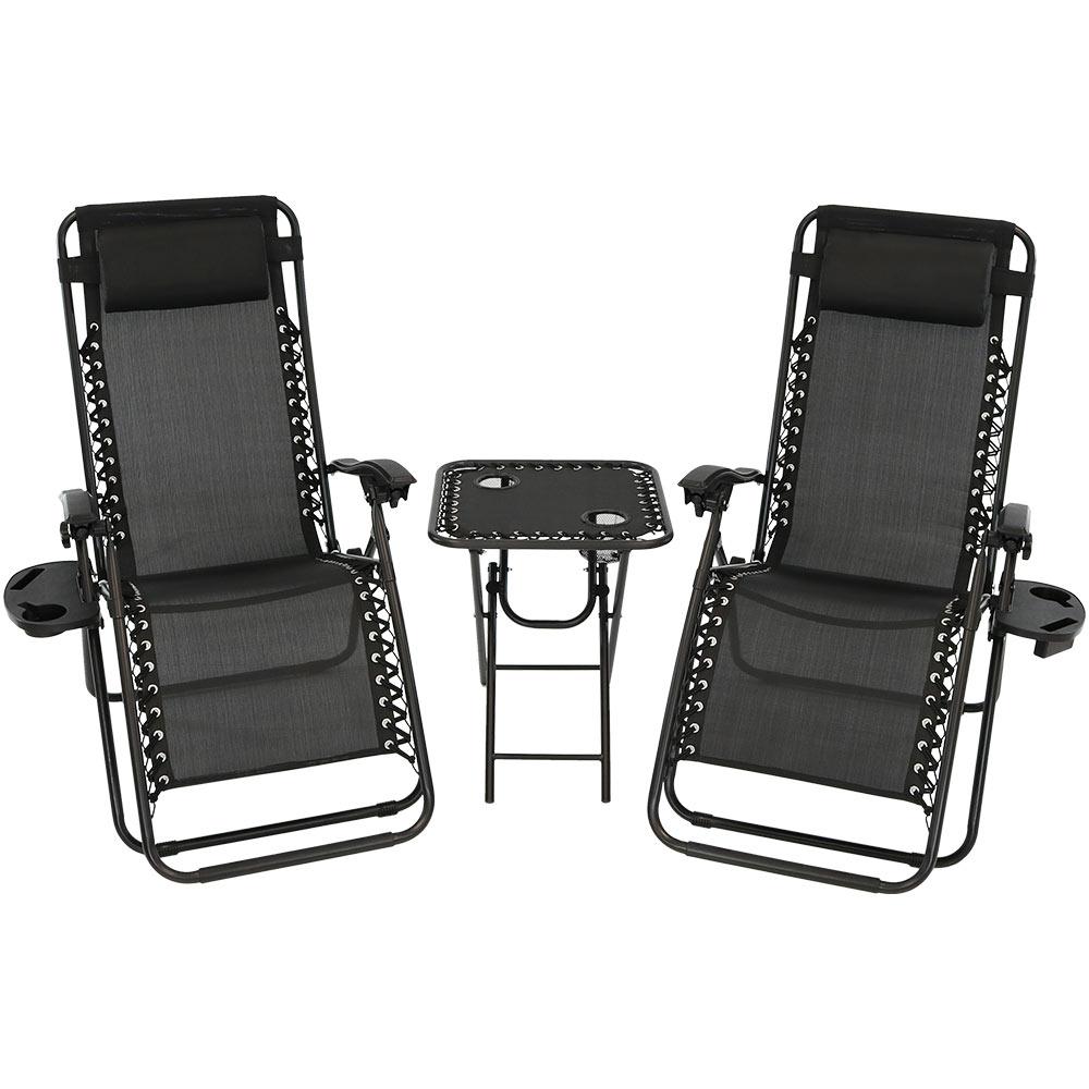 Sunnydaze Decor Zero Gravity Black Sling Beach Chairs With Side Zero Gravity Black Sling Beach Chairs