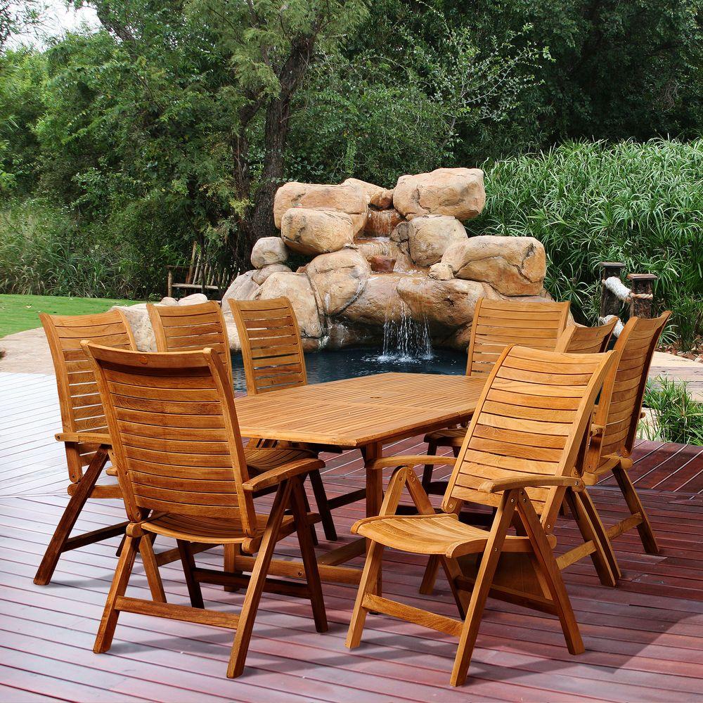 Amazonia Kinney 9-Piece Teak Rectangular Patio Dining Set ...