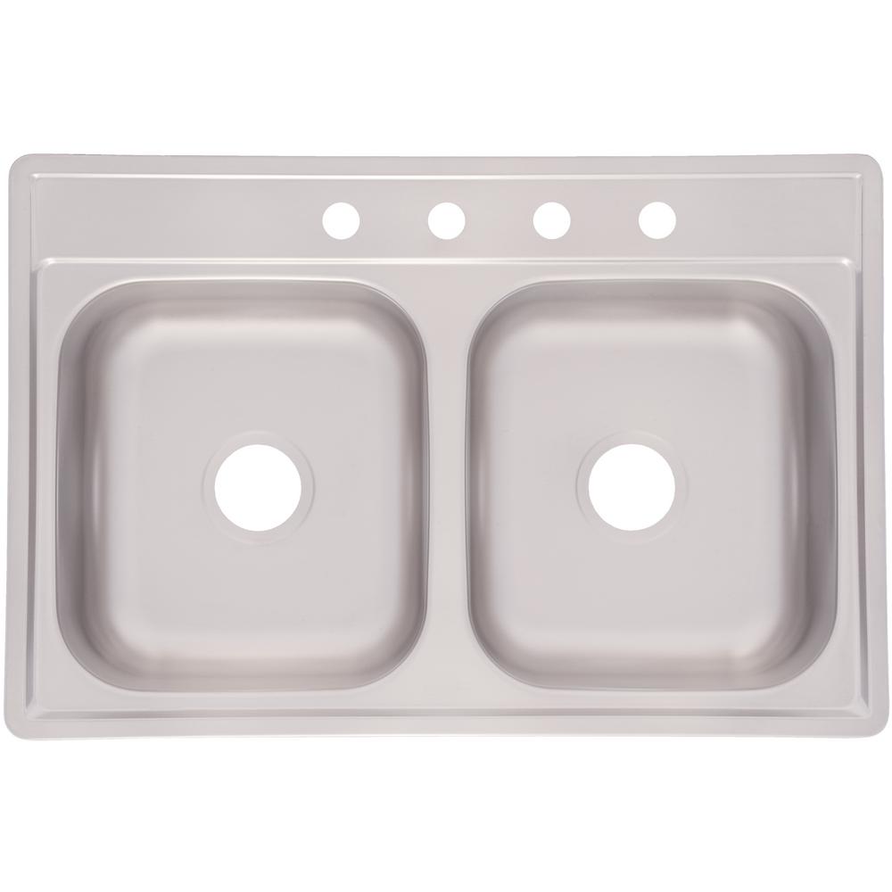 Kindred Essentials Ez Clip Install Drop In Stainless Steel 33 4 Hole 50 Double Bowl Kitchen Sink Satin