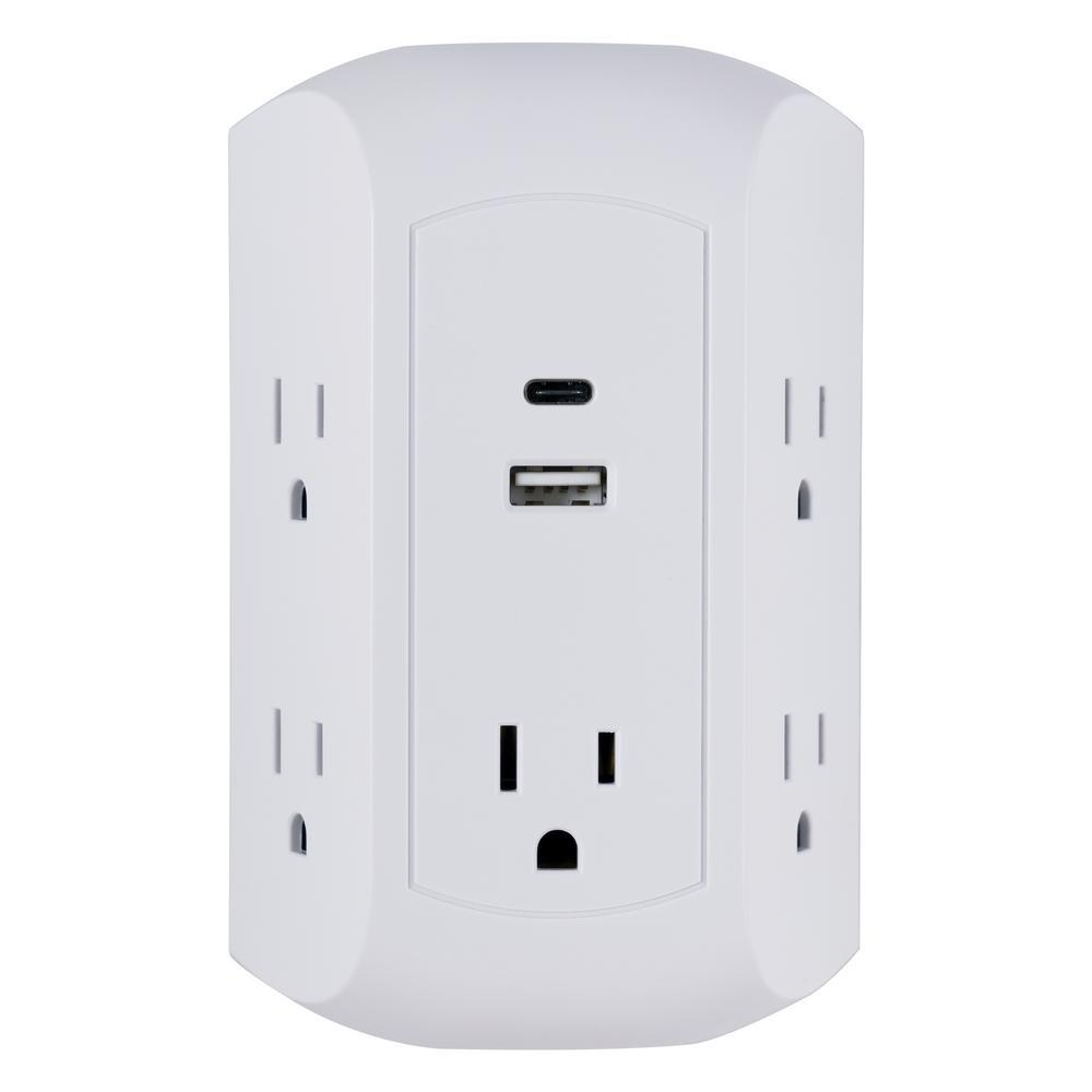 GE 5Outlet Surge Protector Wall Tap with USBA and USB C Ports43650