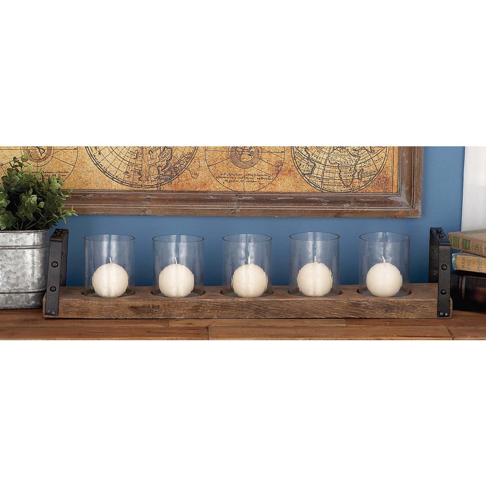 5 in. x 28 in. Rustic Farmhouse Iron, Glass and Mango Wood Candle