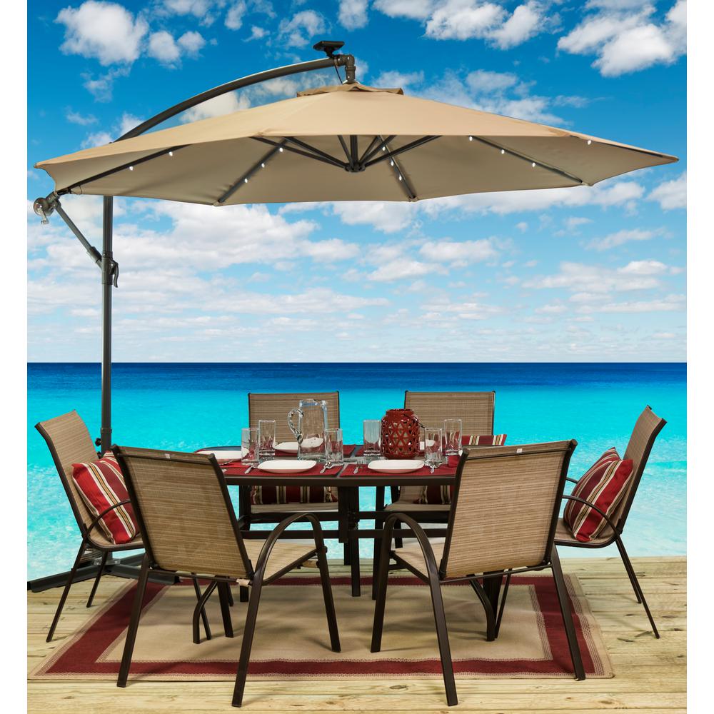 Sun Ray 10 Ft Aluminum Pole Cantilever Solar Patio Umbrella In Taupe 841044 The Home Depot