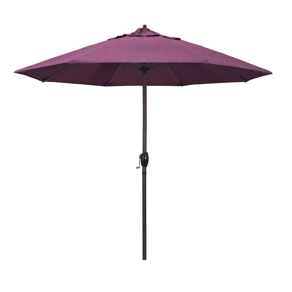 California Umbrella 9 Ft Bronze Aluminum Market Auto Tilt Crank Lift Patio Umbrella In Iris Sunbrella Ata908117 57002 The Home Depot