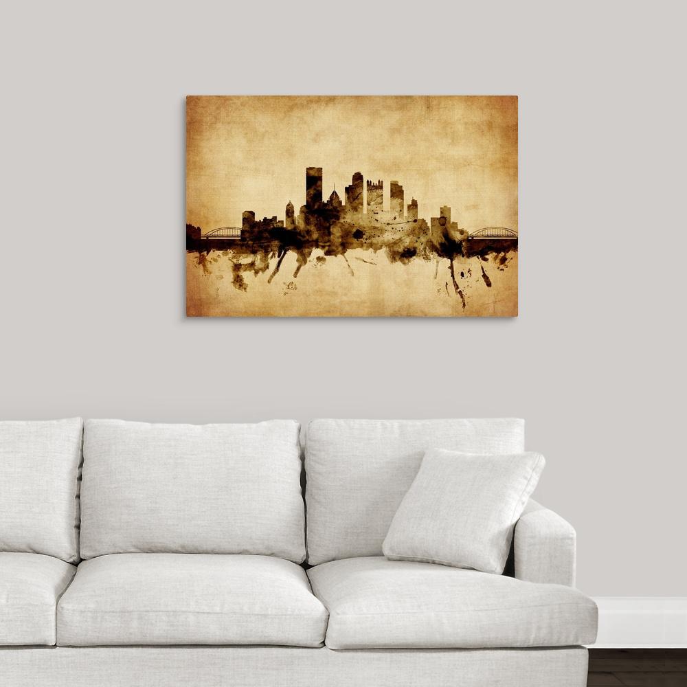 Greatbigcanvas 36 In X 24 In Pittsburgh Pennsylvania Skyline By Michael Tompsett Canvas Wall Art 2394595 24 36x24 The Home Depot