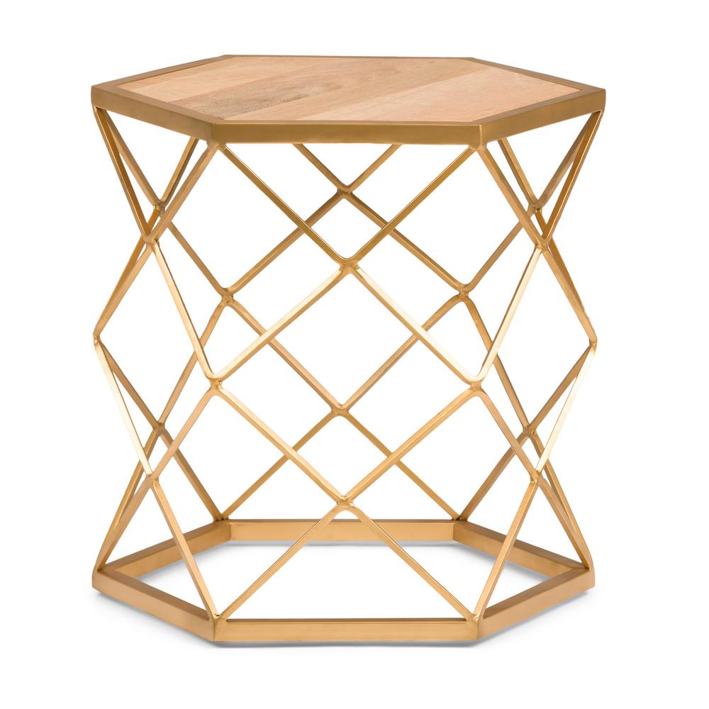 Round Wood Gold End Tables Accent The Home Depot Kristy Natural And Gold Metal Wood Accent Table