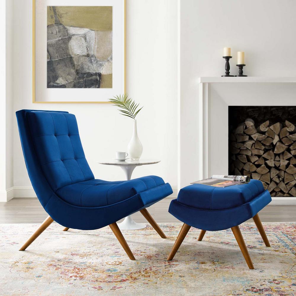 navy blue chair and ottoman