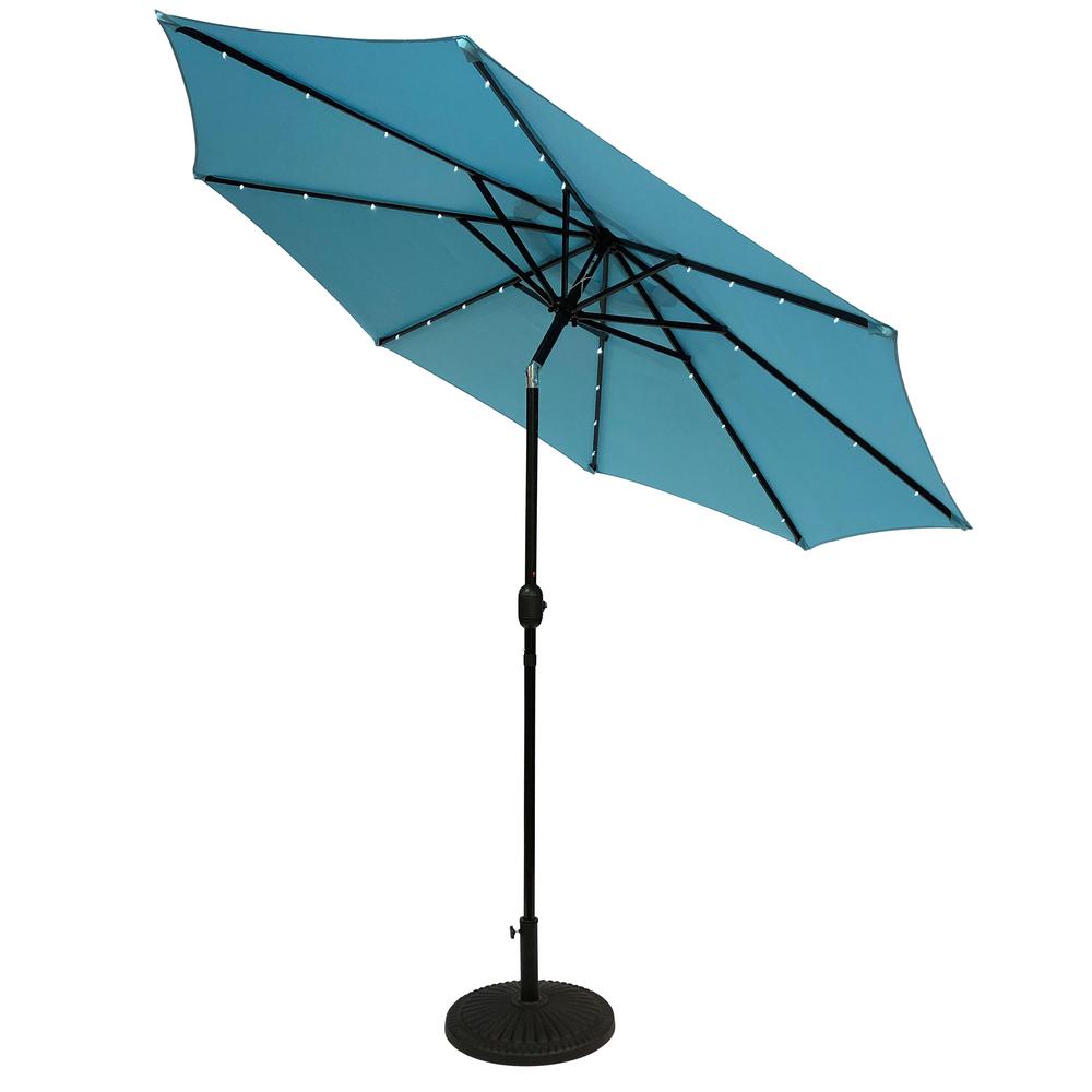 Sun Ray 9 Ft Steel Market Solar Lighted 8 Rib Round Patio Umbrella In Aqua 841007 The Home Depot