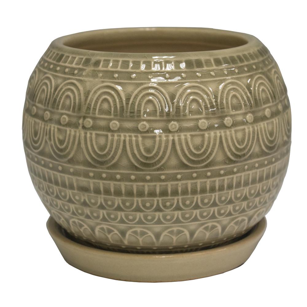 Trendspot 6 in. Greige Seven Seas Globe Ceramic Planter