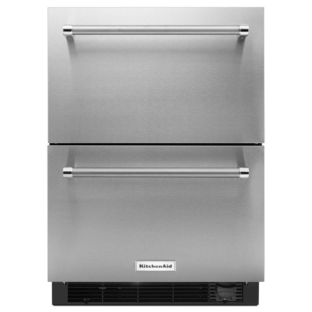 KitchenAid 4 7 Cu Ft Double Drawer Refrigerator Freezer In Stainless   Stainless Steel Kitchenaid Drawer Refrigerators Kudf204esb 64 1000 