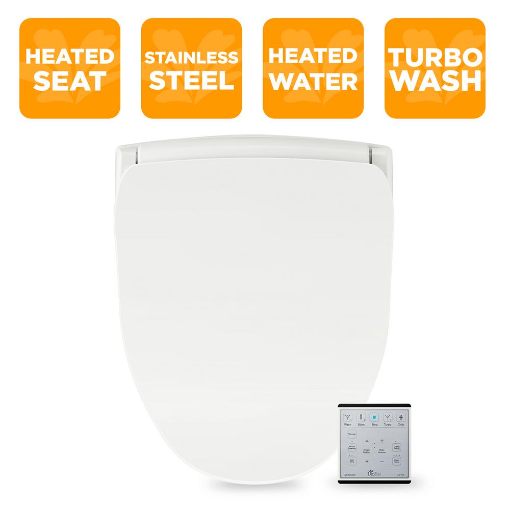 and Fusion Warm Water Oscillating Turbo Wash Bio Bidet Slim ONE Smart Toilet Seat in Elongated White with Stainless Steel Self-Cleaning Nozzle Nightlight