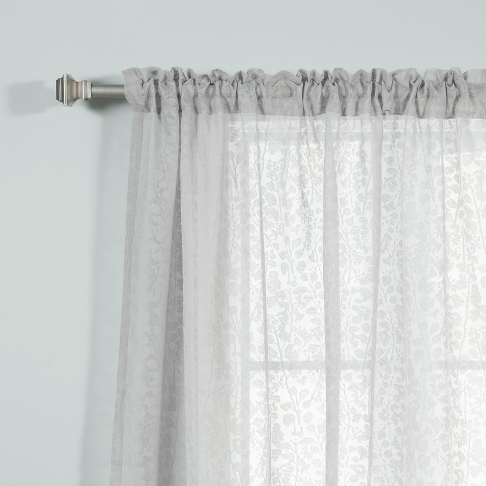 Best Home Fashion 84 In L Grey Branch Pattern Sheer Curtain Panel