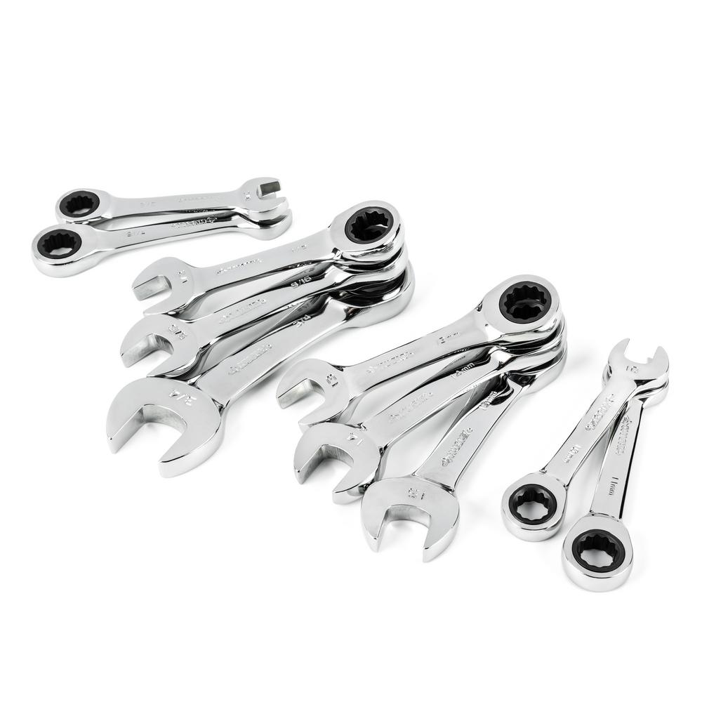 Husky Stubby Ratcheting SAE/MM Combination Wrench Set (10Piece
