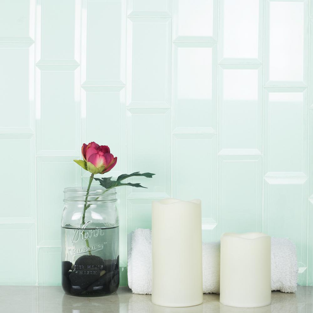 Abolos Frosted Elegance Matte Blue 3 x 6 Beveled Glass Subway Backsplash Tile